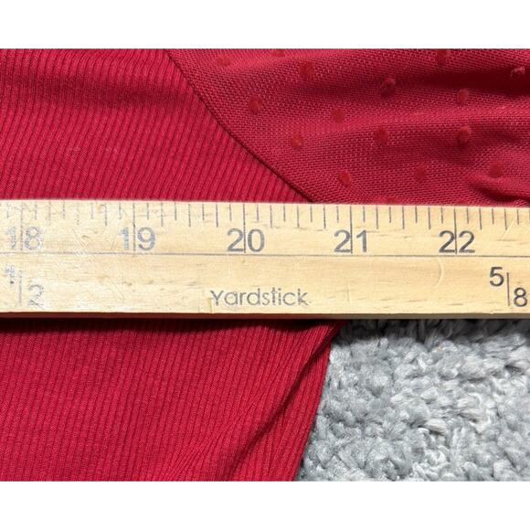 Maurices Red Surplice Tie Front Top Sheer Swiss Dot Sleeve Plus Size 1X - Picture 4 of 7